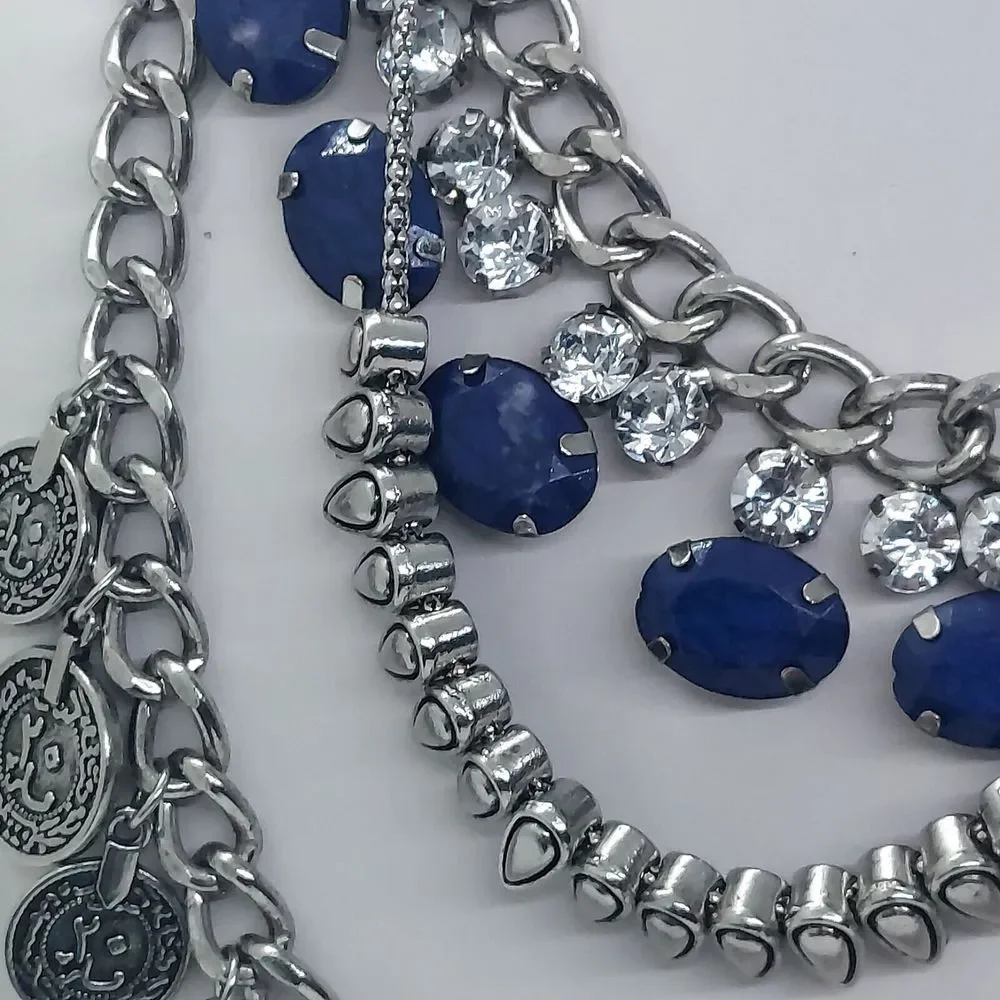 Silver Tone Layered Coin Dangle Necklace‎